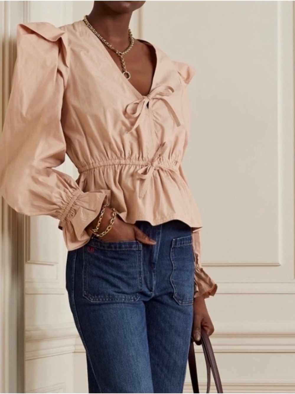 Ulla Johnson Sabina Ruffle‎ Blush Peplum Romantic Long Puff Sleeve Top Size 6